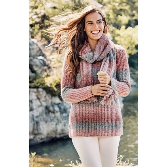 J.Jill Cozy Ombré Stripes Textured Sweater Pink Gray Medium - Picture 1 of 8